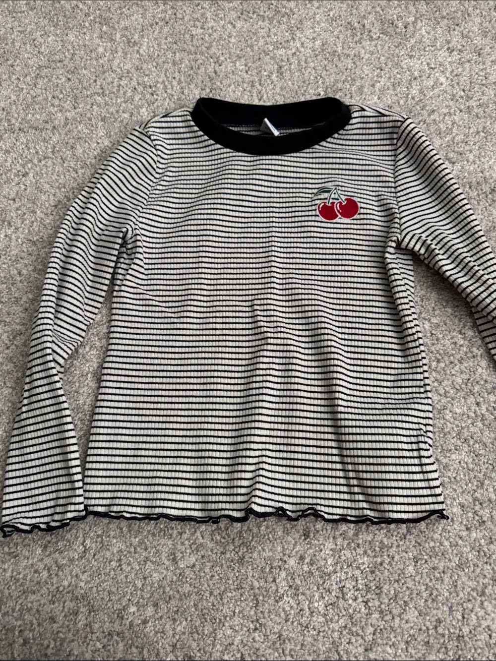 Old Navy Black & White Striped Long Sleeve Tee with Cherry Patch